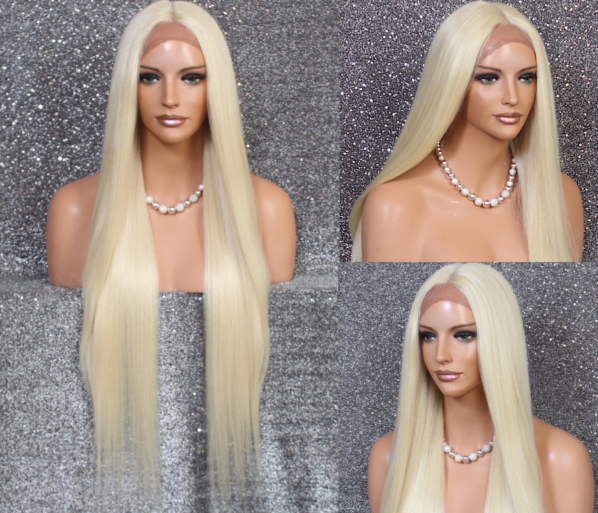 45 Human Hair Blend Lace Front Wig Hand Tied Center Part Straight Heat Safe Solid Pale Blonde Cancer/Alopecia/Cosplay