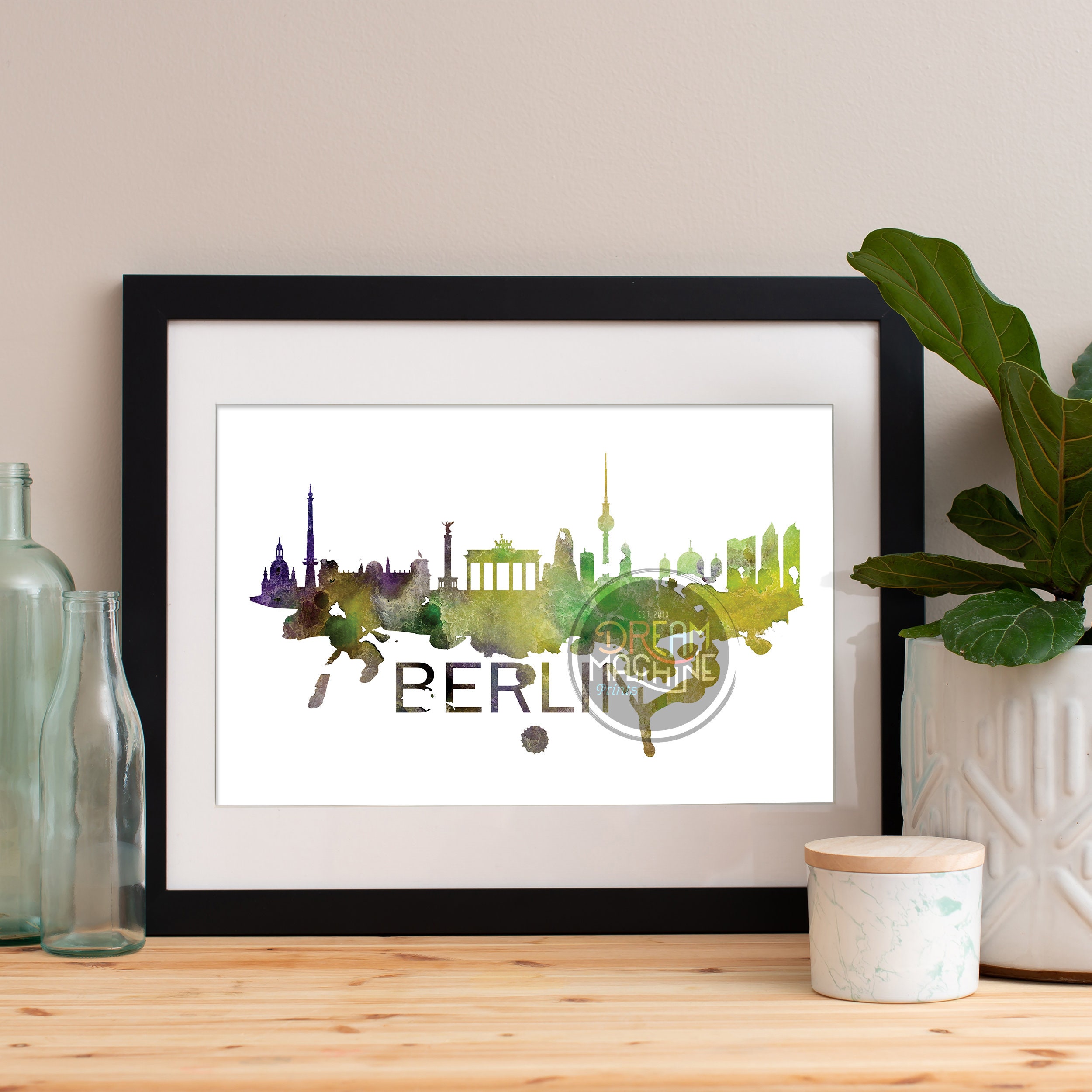 Berlin Watercolor Skyline, Art, Poster, Print, Map, Wall Germany Art