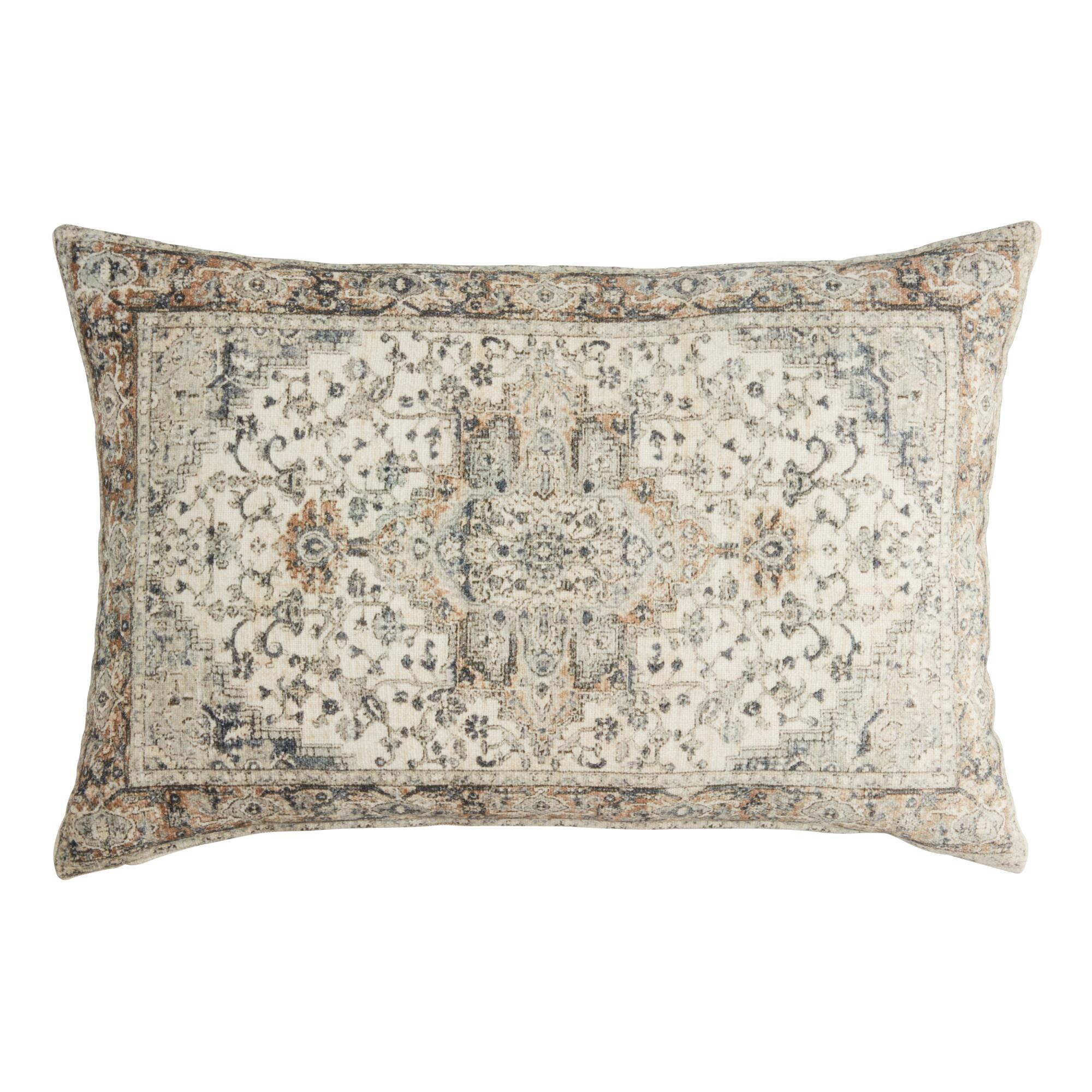 Taupe Distressed Rug Print Lumbar Pillow by World Market