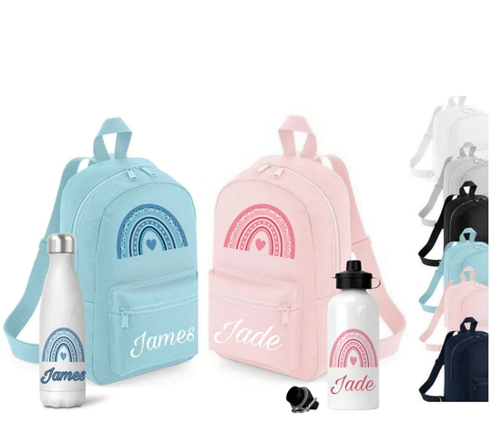 Buy Personalised Children's Backpack, Rainbow Preschool Bag & Water Bottle  Set, Kids Nursery Rucksack School Bag, Pre Backpack online