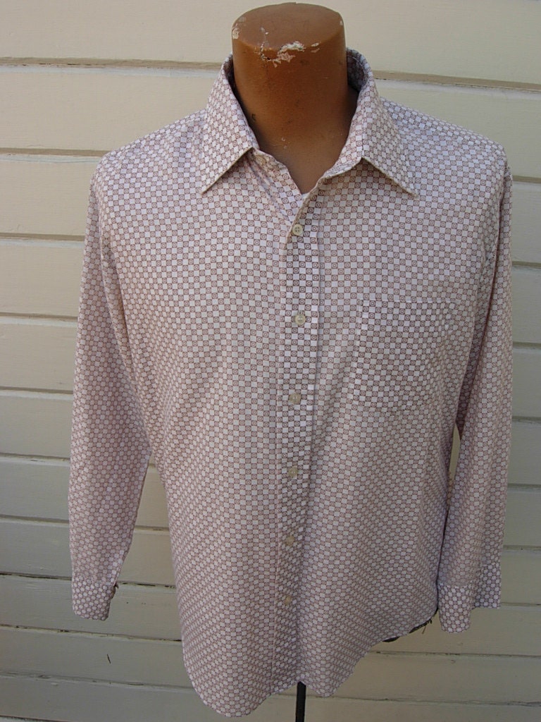 Size L | 49 1960S Cotton Blend Art Deco Rockabilly Print Shirt