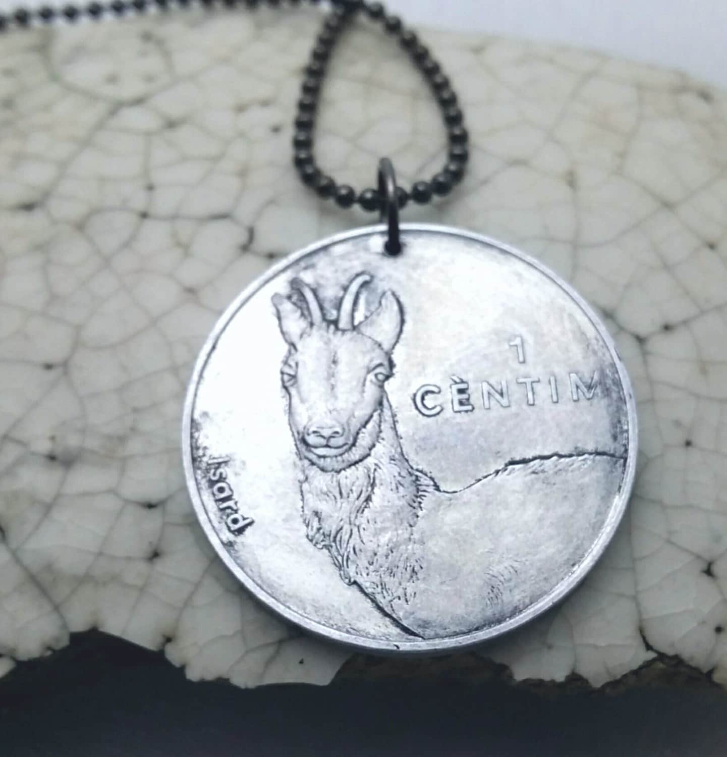 Year Of The Goat - Andorra Coin Necklace Mountain Aries March Birthday April Ram Goat Catalin