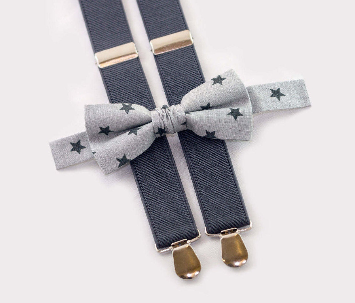 Light Gray Bow Tie & Charcoal Suspenders Baby Boy 1st Birthday Outfit