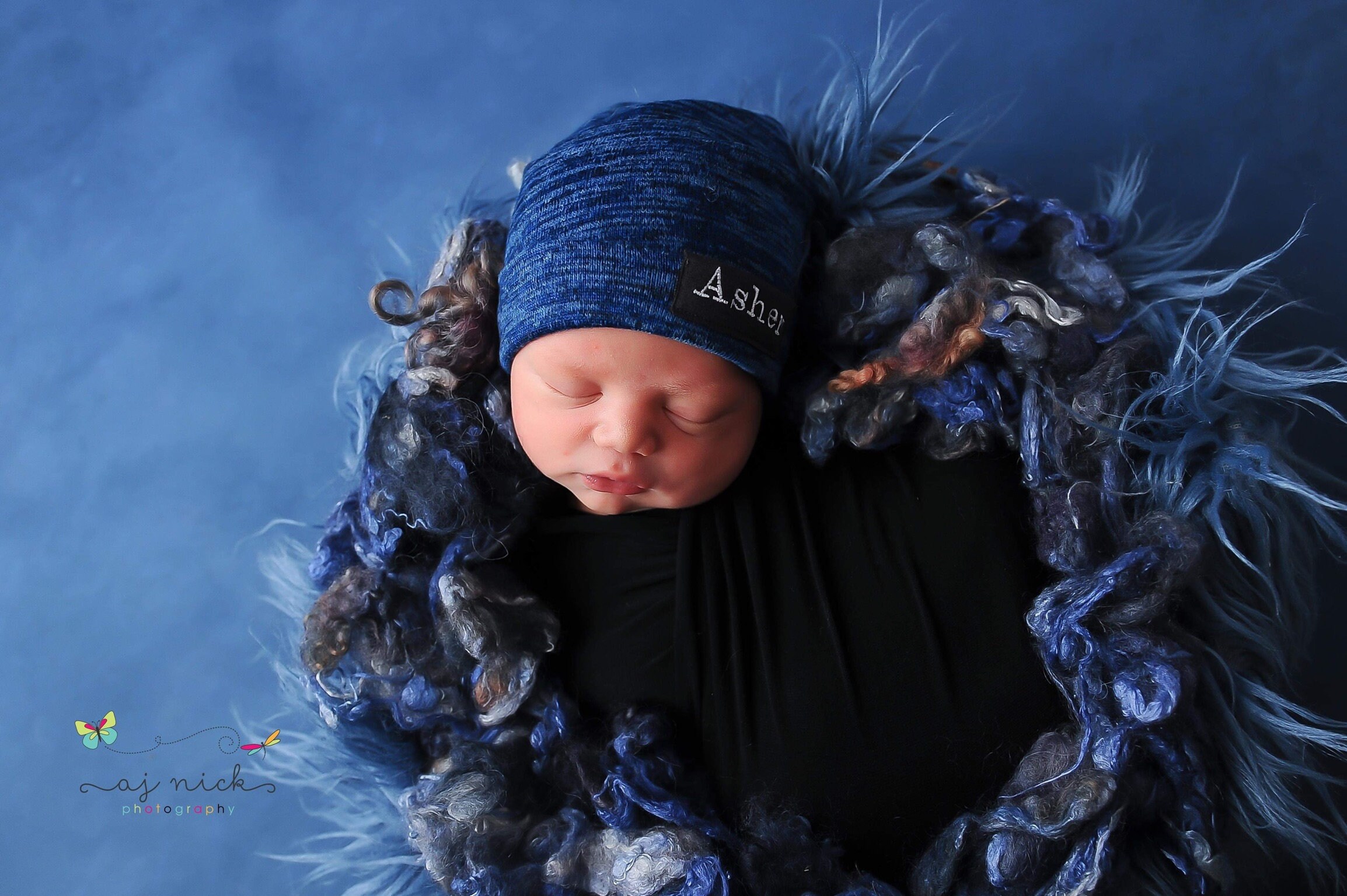 Newborn Slouch Beanie in Blended Royal Blue Sweater Knit