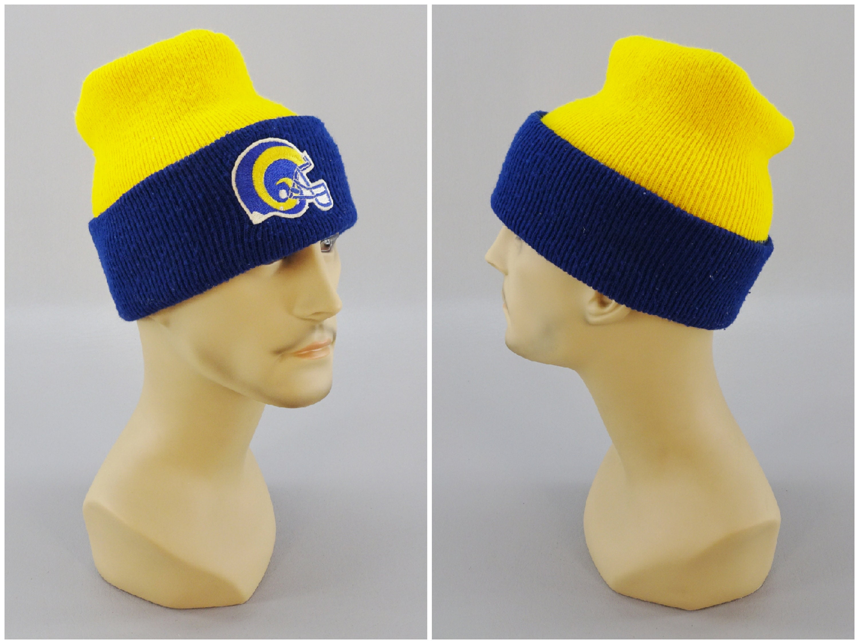 1970S - 1980S Vintage Los Angeles Rams Knit Stocking Ski Cap, Blue & Yellow Nfl Football Fan Sports Wear Collectibles, One Size Small Xl