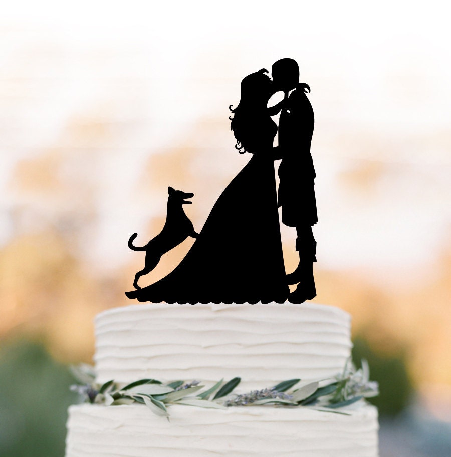 Scottish Wedding Bride & Groom With Kilt Silhouette Cake Toppers Dog, Wears Wedding Cake Unique