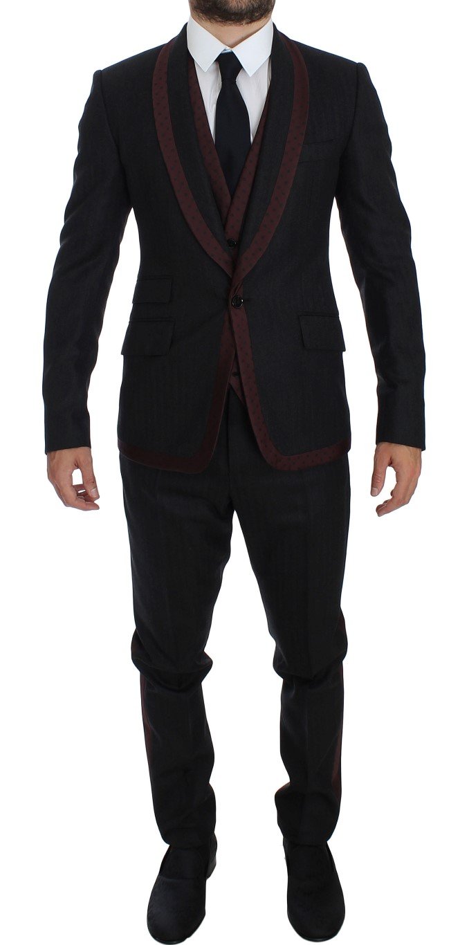 Dolce & Gabbana Men's Striped 3 Piece Slim Suit Tuxedo Gray GTT10177 - IT48 | M