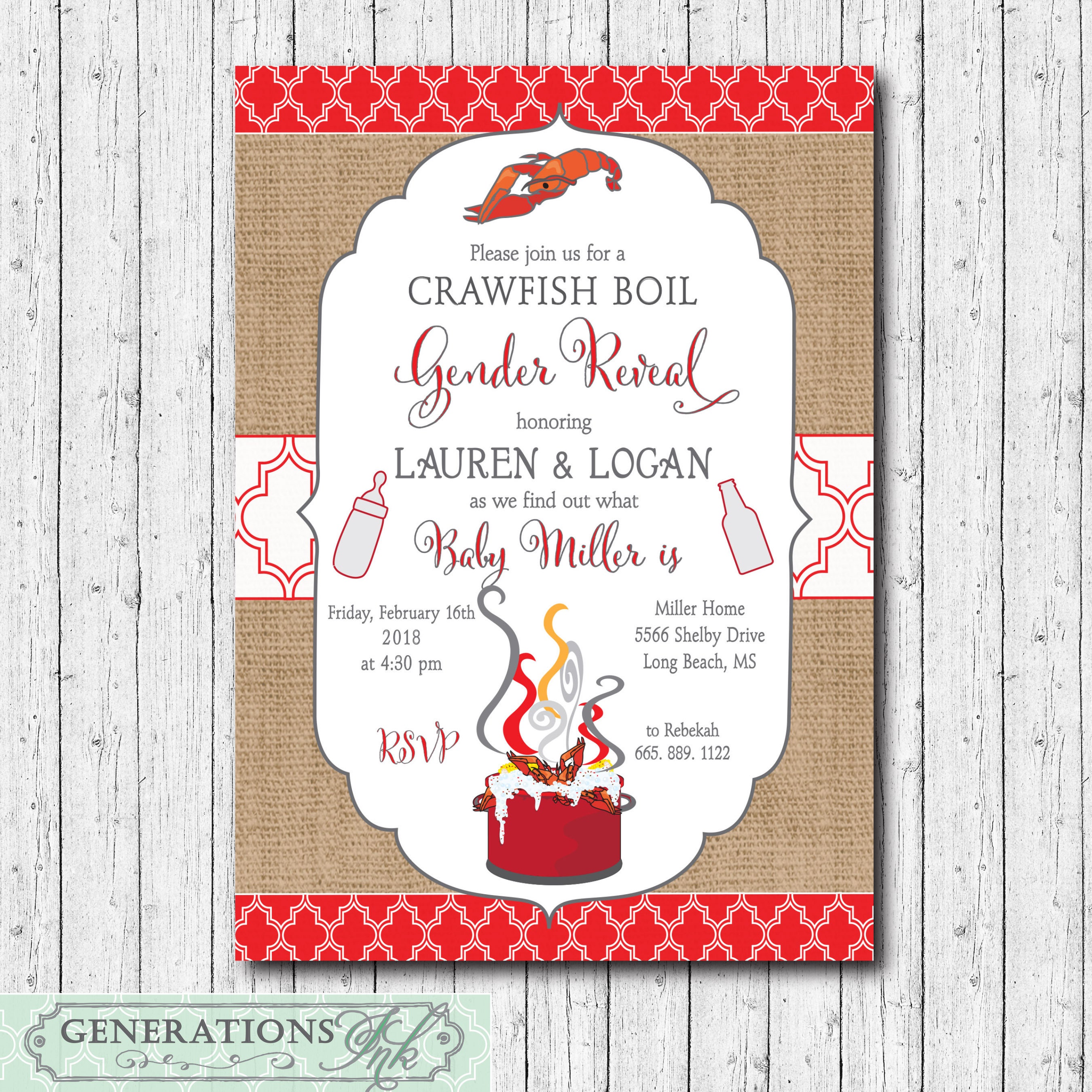 Gender Reveal Invitation Crawfish Boil Printable/Digital File/Seafood Boil, He Or She, Couples Crawfish Shower/Wording Can Be Changed