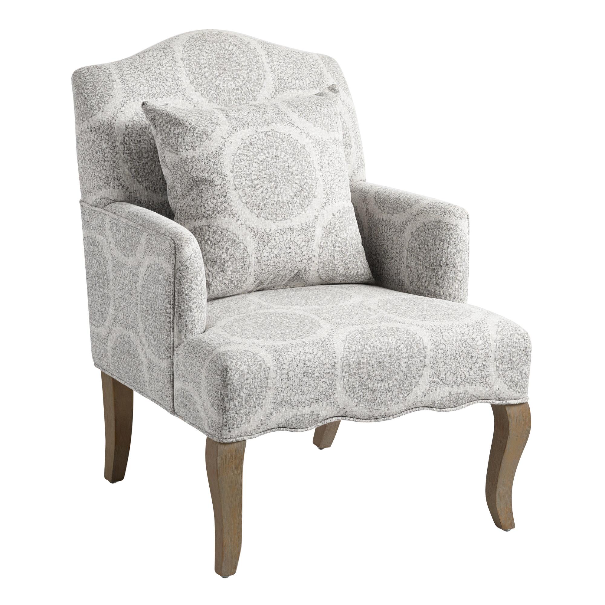 Gray Medallion Davenport Upholstered Armchair with Pillow: Brown/Natural by World Market