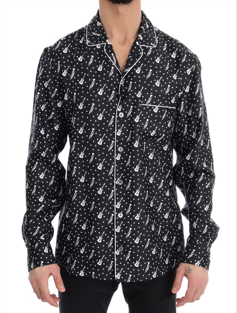Dolce & Gabbana Men's Silk JAZZ Print Casual Shirt Multicolor TSH1821 - 38