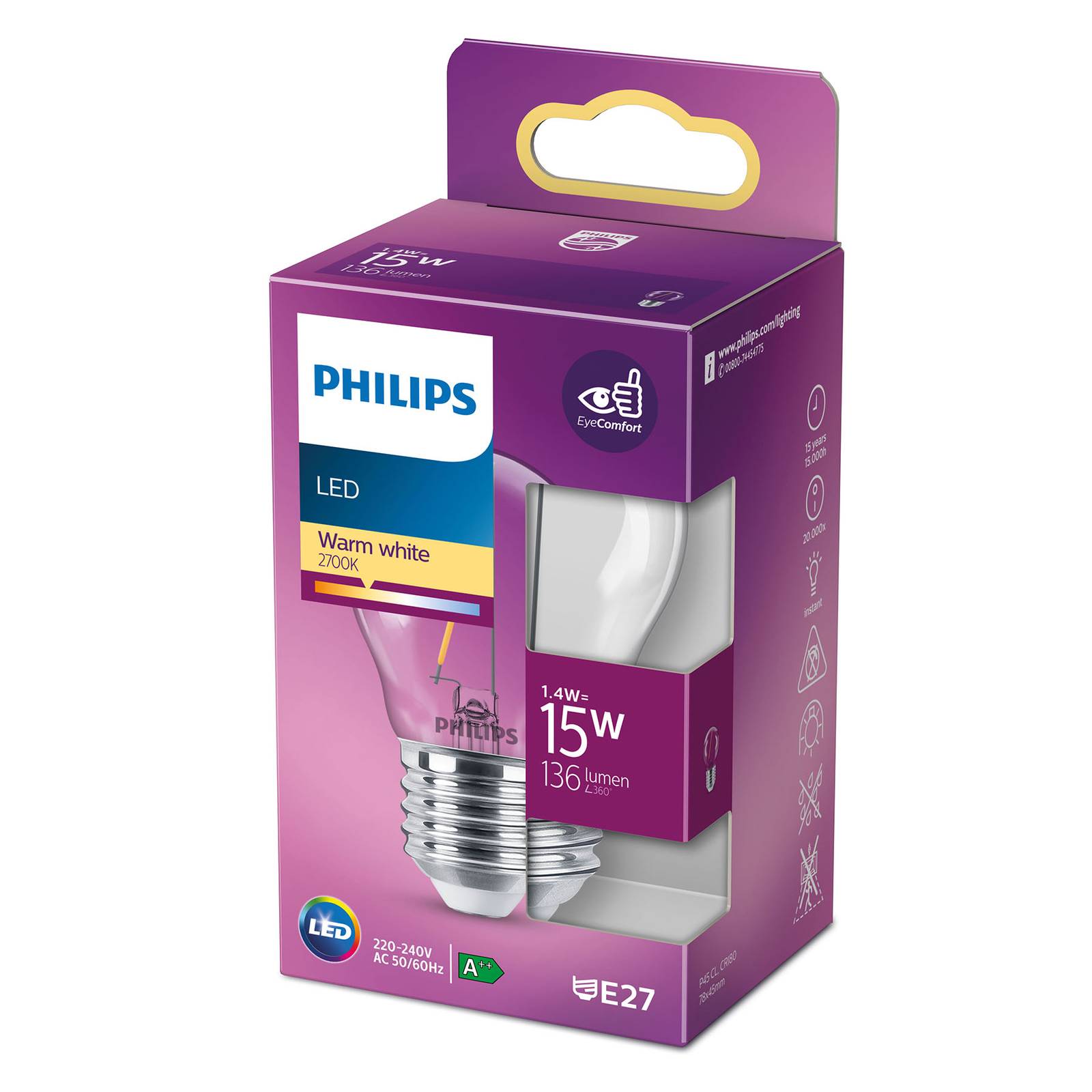 Philips LED Classic pisaralamppu E27 P45 1,4W