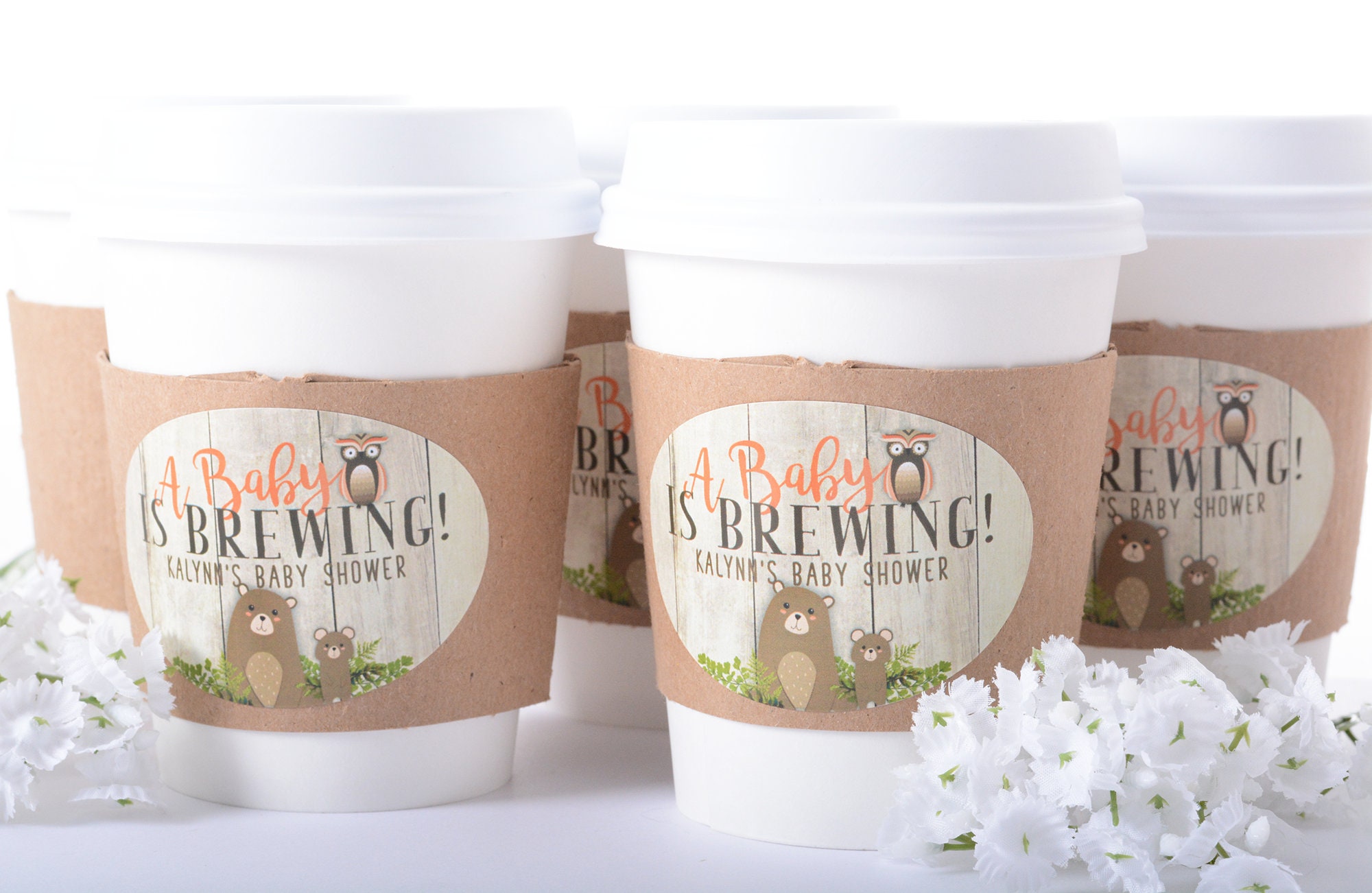 Baby Shower Cups - Woodland Coffee Beverage Hot Cocoa Cup Sets Gender Reveal & Labels #bscf-62