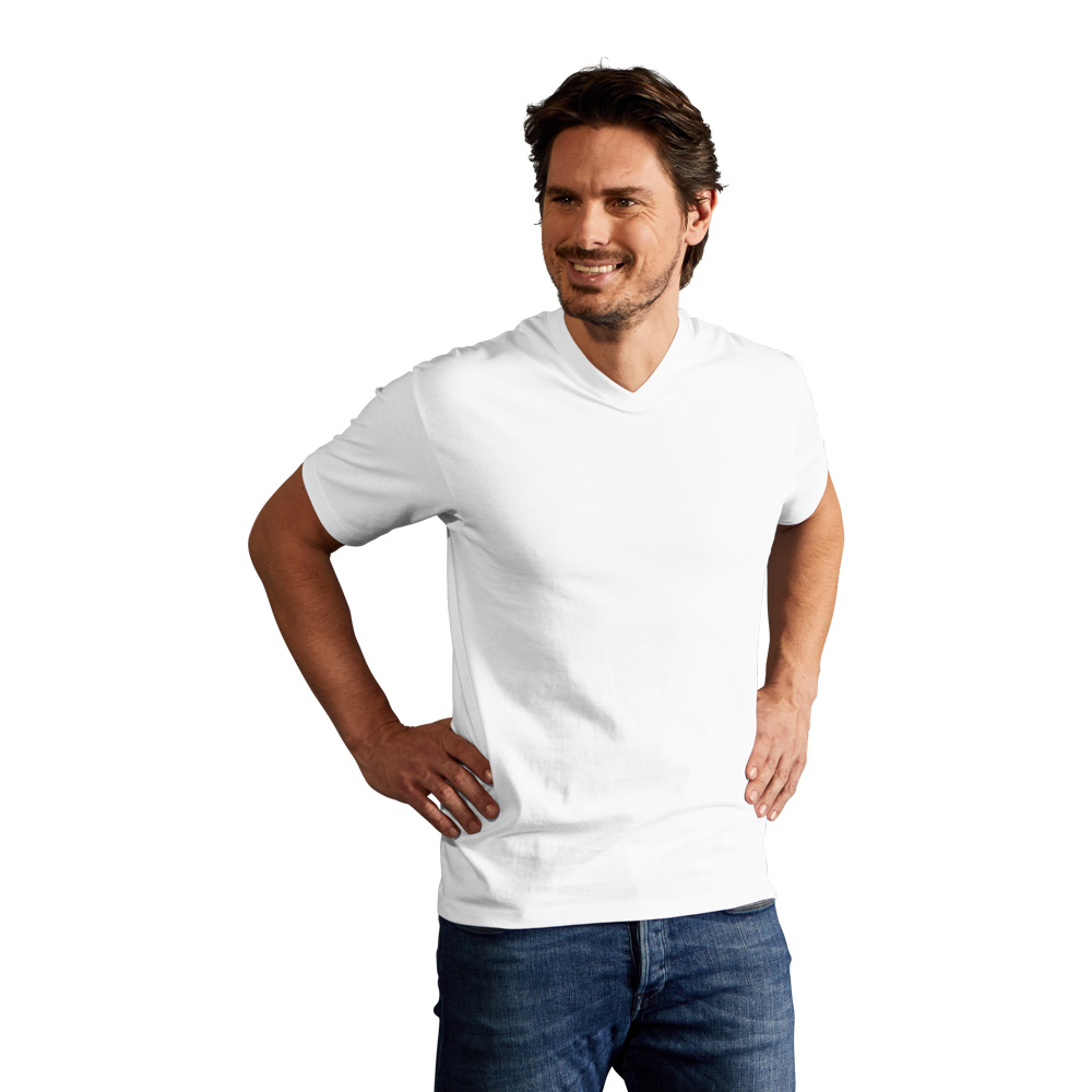 Basic V-Ausschnitt T-Shirt Herren Sale, Weiß, L