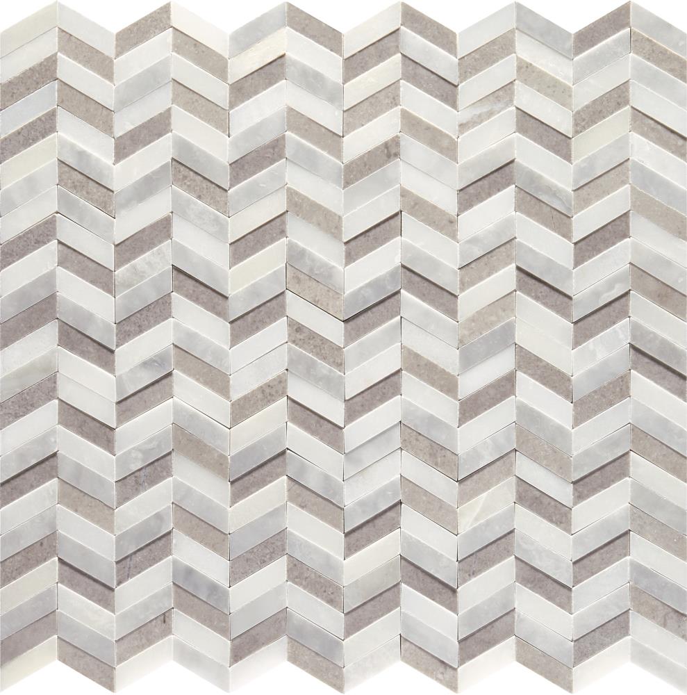 American Olean Designer Elegance White and Grey Blend 12-in x 12-in Polished Natural Stone Marble Linear Patterned Floor and Wall Tile