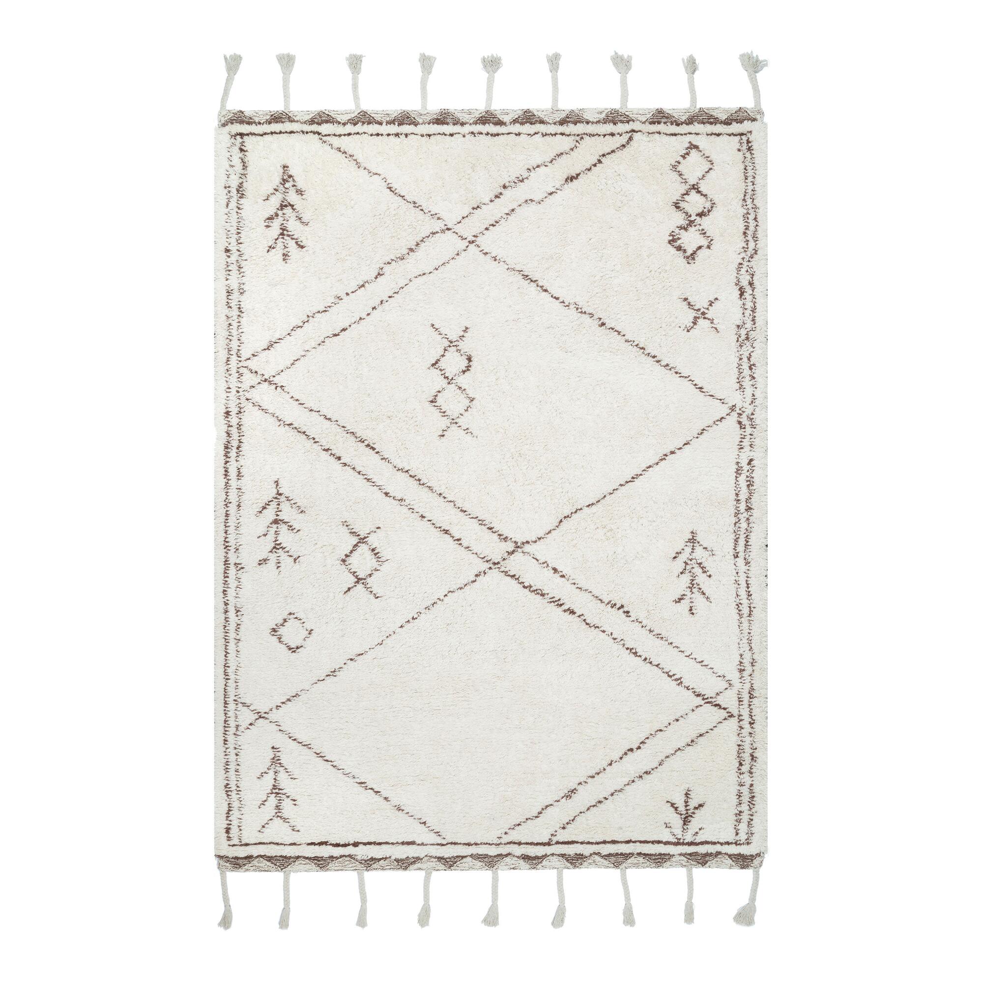 Off White And Brown Geometric Tufted Wool Taza Area Rug by World Market