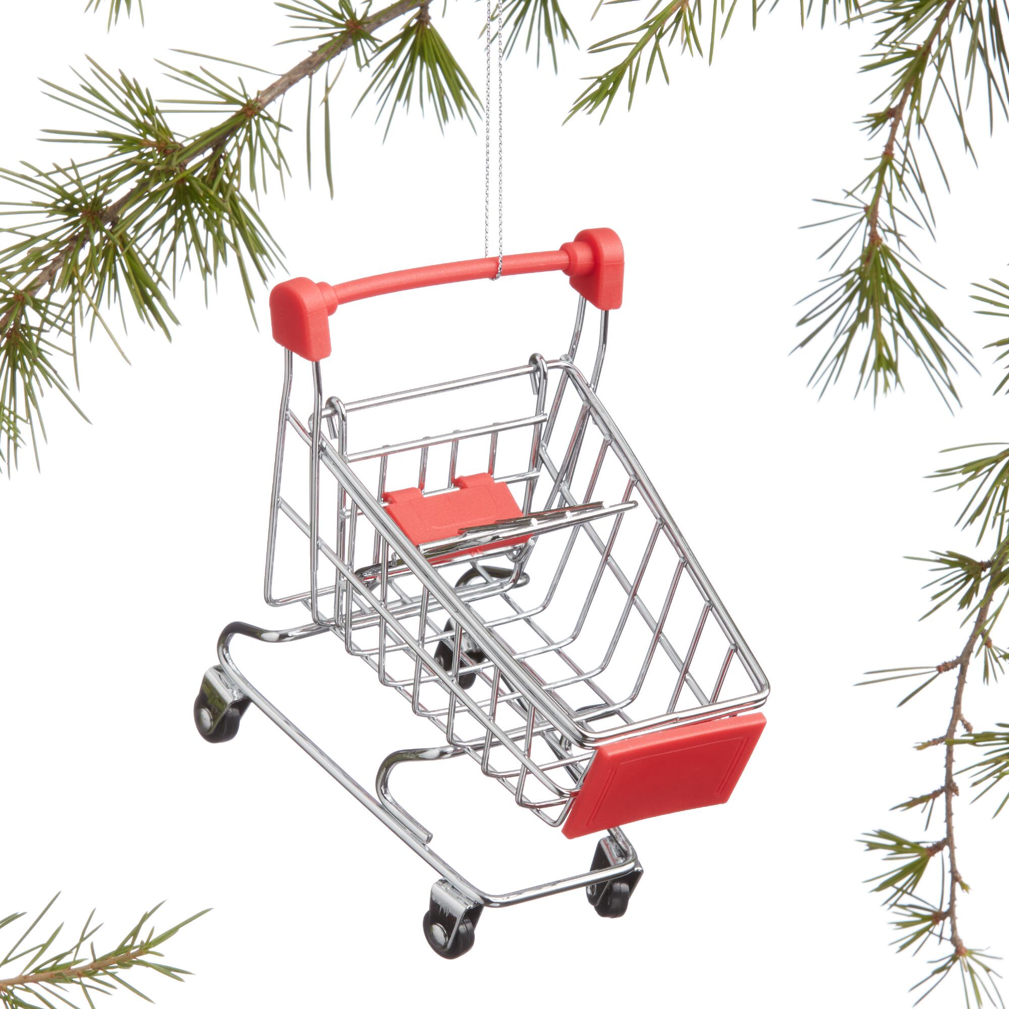 Red and Silver Metal Shopping Cart Ornament: Multi by World Market