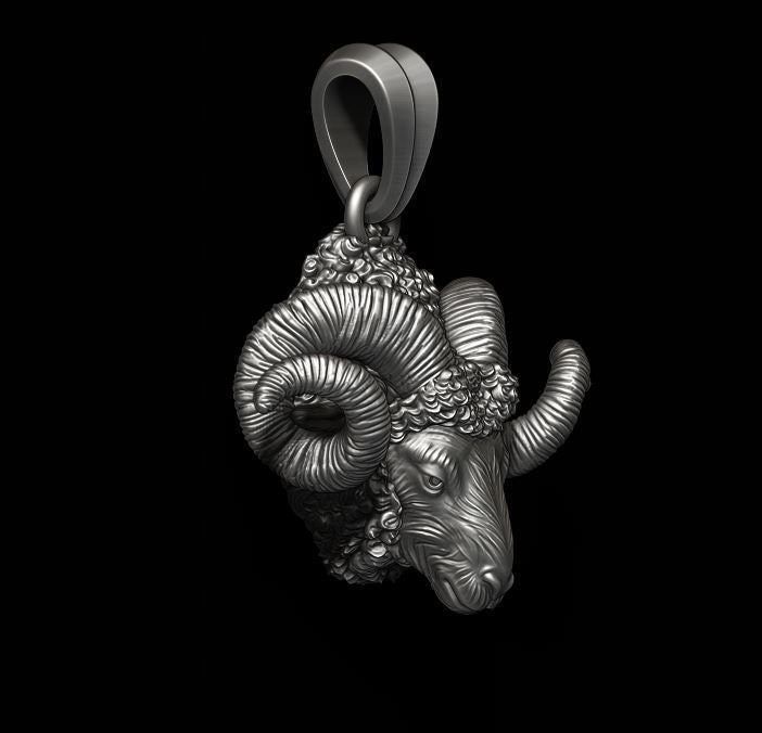 Silver Ram Head Necklace Animal Aries Pendant Men's Jewelry Gift Birthday Christmas Women's Accessory Mother's Day
