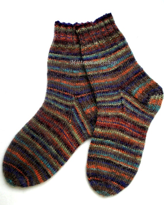 Hand Knit Rainbow Socks Warm From Sock Yarn With Kid Mohair Multicolored Striped Sleeping Winter Socks Wool