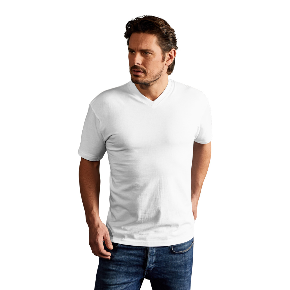 Premium V-Ausschnitt T-Shirt Herren, Weiß, XL