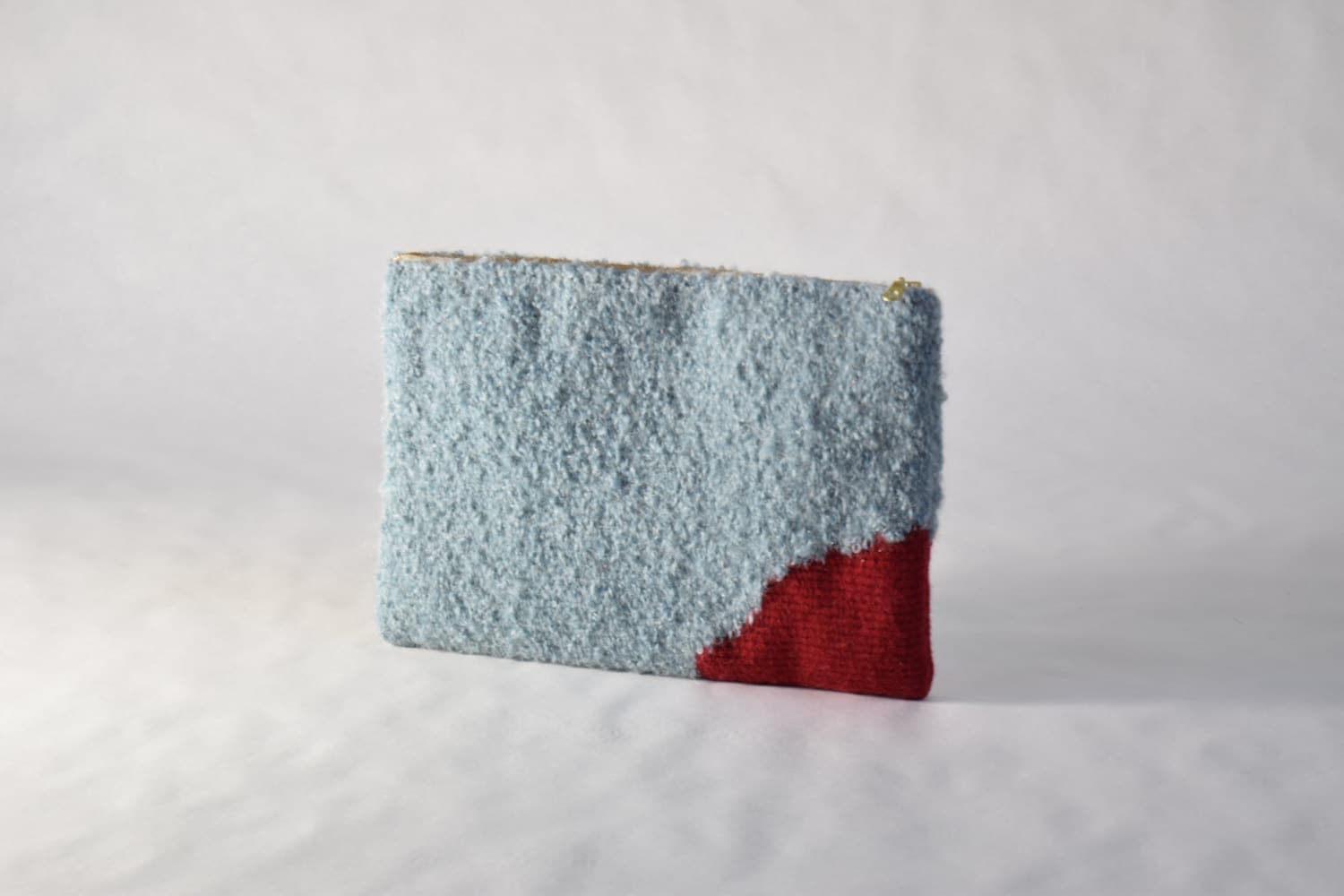 Boucle Mohair Wool Blend Hand Woven Clutch Red & Blue Tapestry Textile Pouch