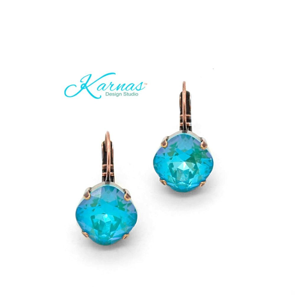 Radiant Blue Nile 12mm Cushion Cut Drop Or Stud Earrings K.d.s. Premium Crystal Pick Your Finish Karnas Design Studio Free Shipping