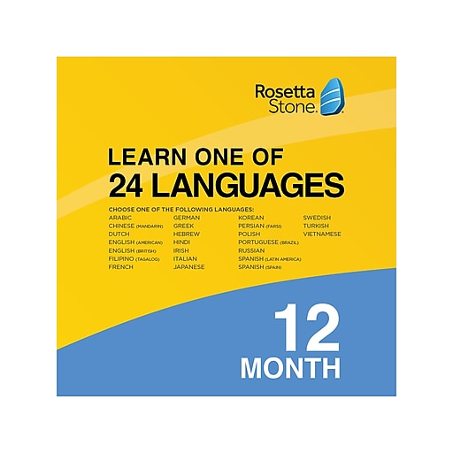 Rosetta Stone Learn One of 24 Languages for 1 User, Windows/Mac/Android/iOS, Online Access (91182US)