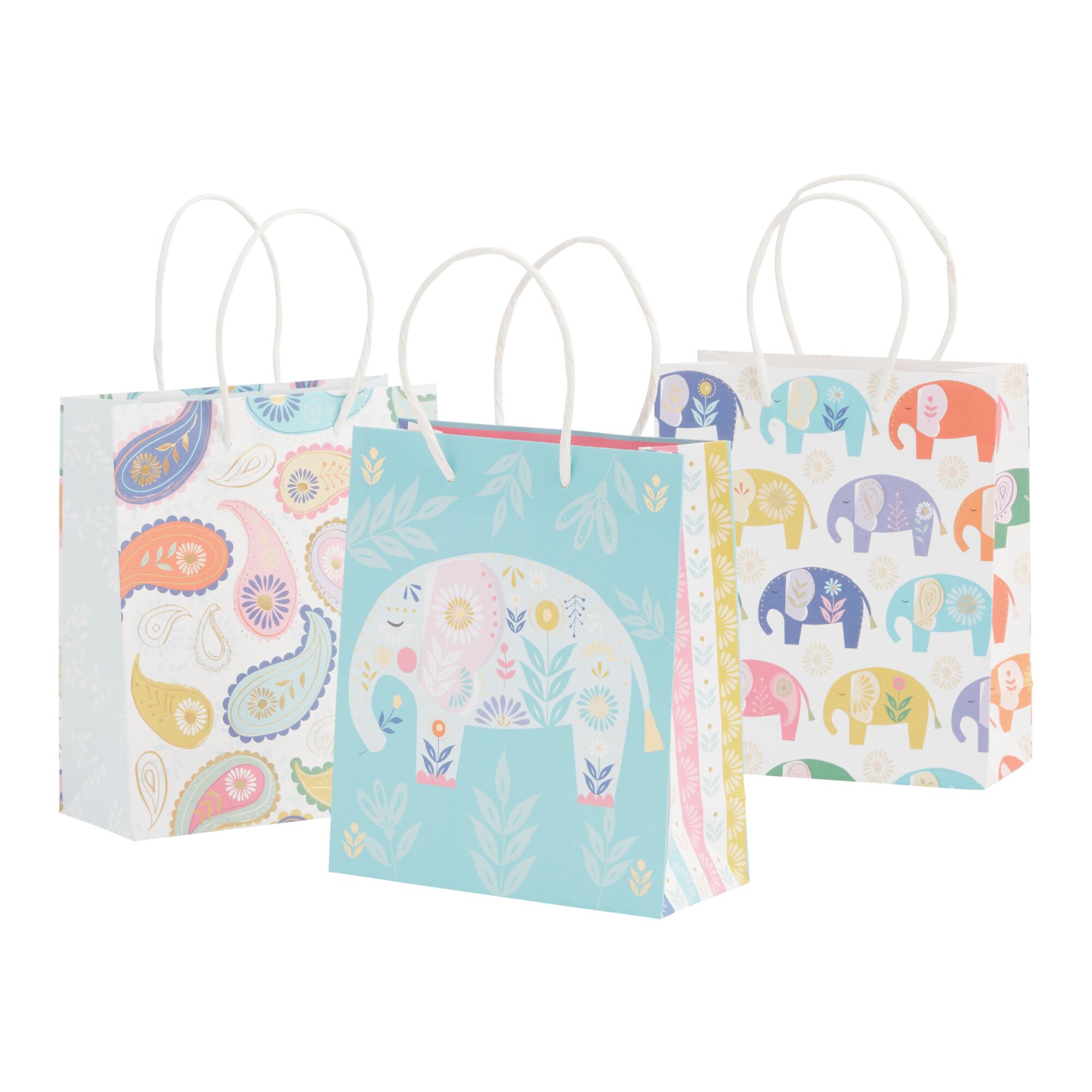 3 Pack Small Meri Meri Paisley Elephant Gift Bags Set Of 2 by World Market