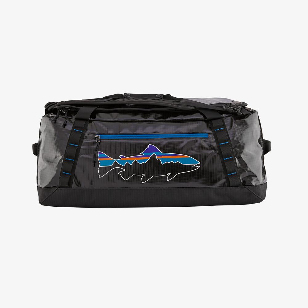 Patagonia Black Hole Duffel Bag 55L - 100 % Recycled Polyester, Black w/Fitz Trout