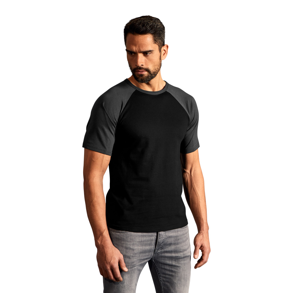 Raglan Baseball T-Shirt Herren, Schwarz-Charcoal, XL