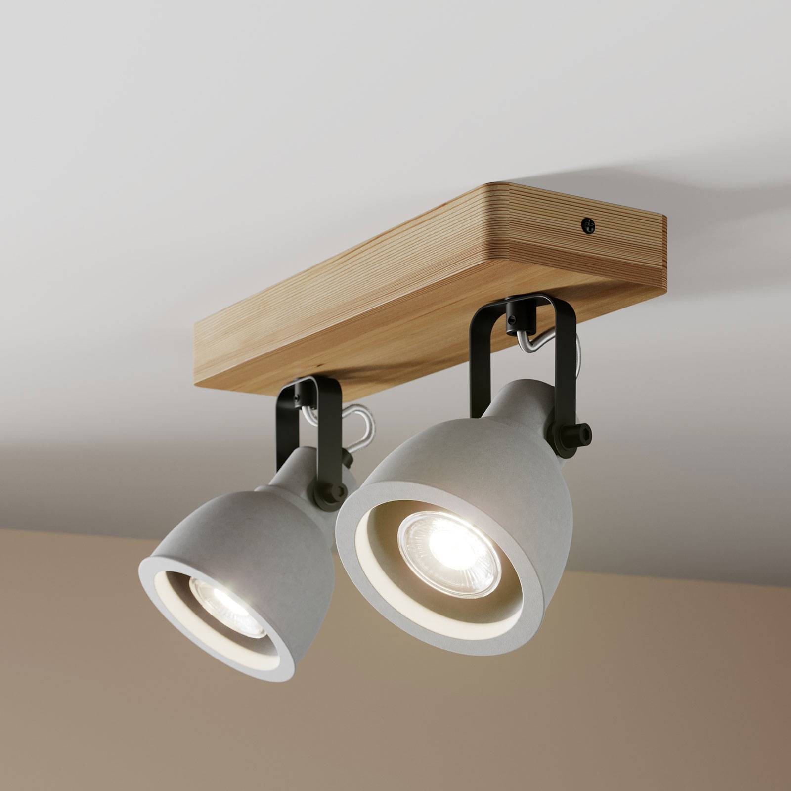 Lindby Mirka-LED-kattovalaisin, mänty 2-lamppuinen