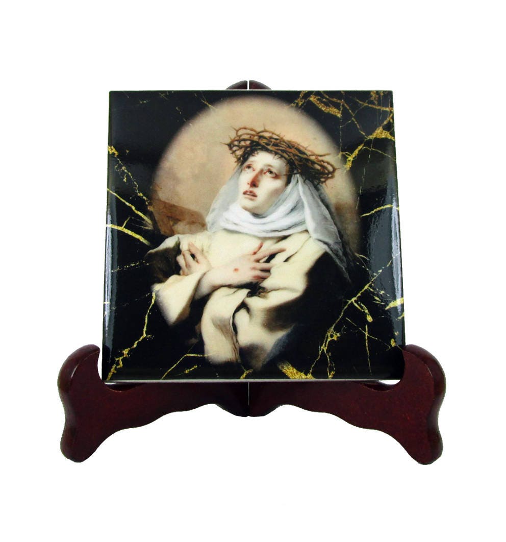 st Catherine Of Siena - Catholic Saints Serie Icon On Ceramic Tile Saint Religious Gift Idea