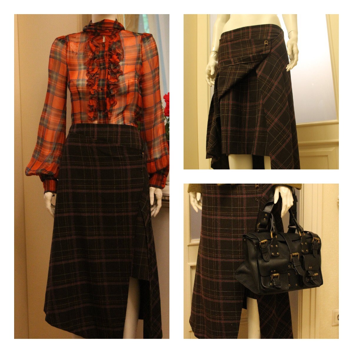 Vintage Kenzo Long Skirt. Wool Blend Plaid Kilt Asymmetry Avant Garde Vintage Chek Tartan Skirt Jungle. Used Perfect Condition