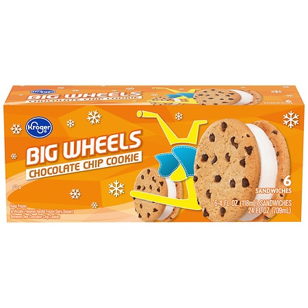 Kroger Big Wheels Vanilla and Chocolate Chip Round Ice Cream Sandwiches - 4.0 oz x 6 pack
