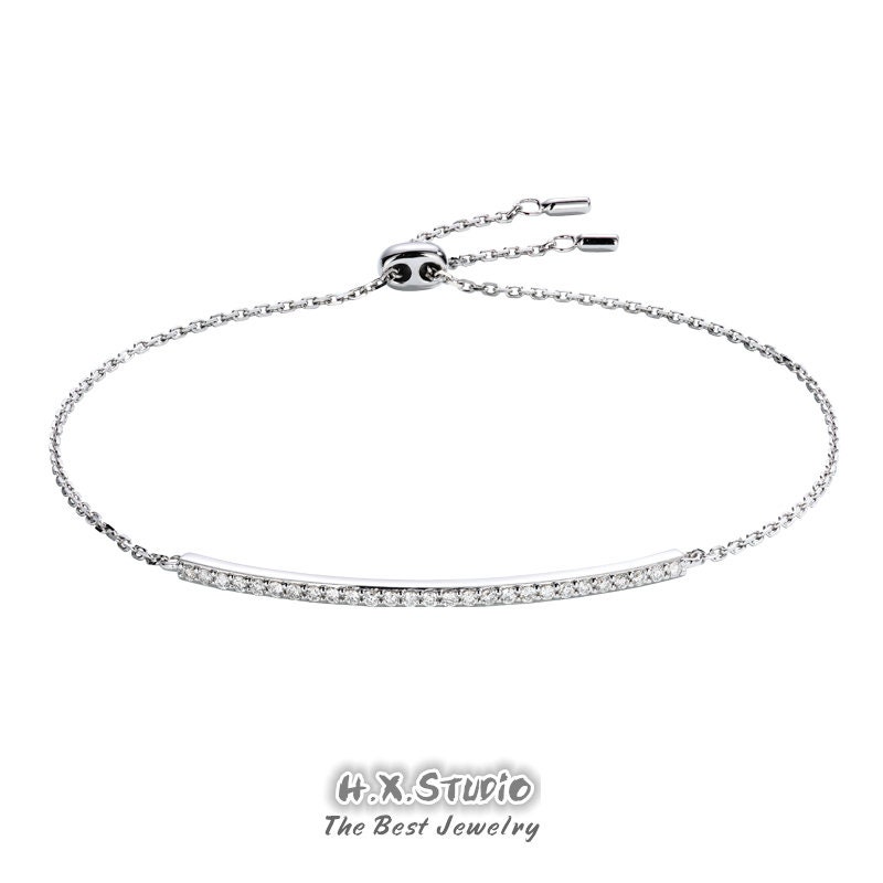 Diamond Bar Bracelet in Solid 18K Gold/Bolo Clasp Bracelet/Custom Fine Jewelry/Personalization Design/Gift For Women & Girls