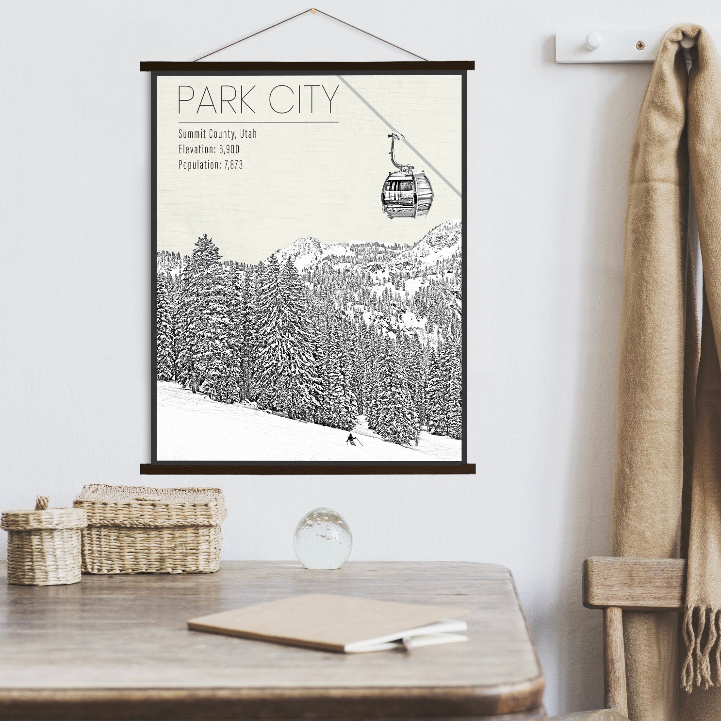Park City Utah Ski Resort Illustration Print | Hanging Canvas Of Mountain Printed Marketplace