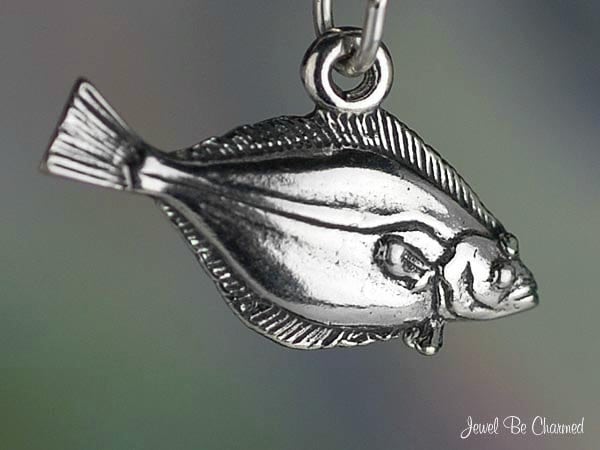 sterling Silver Pacific Halibut Charm Halibuts Fish Ocean 3D Solid 925