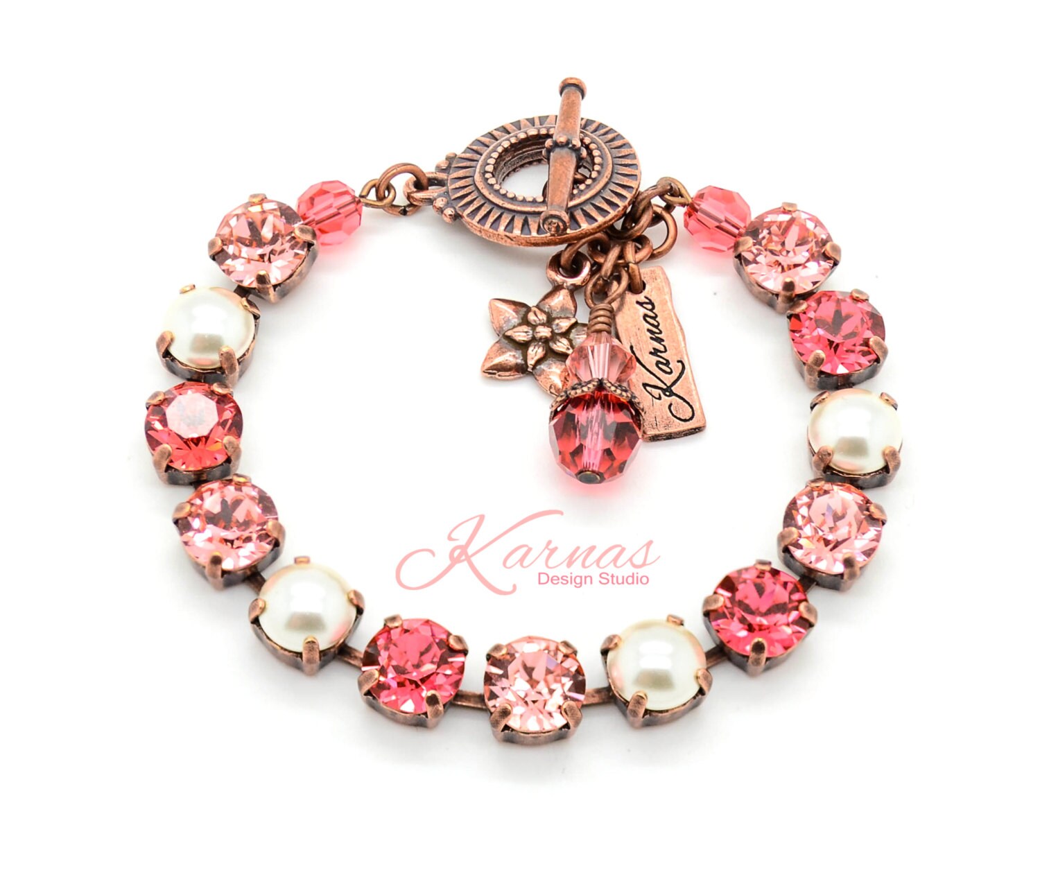 Crystal Sunset 8mm Crystal Chaton & Pearl Bracelet Made With Elements Pick Your Finish Karnas Design Studio Free Shipping