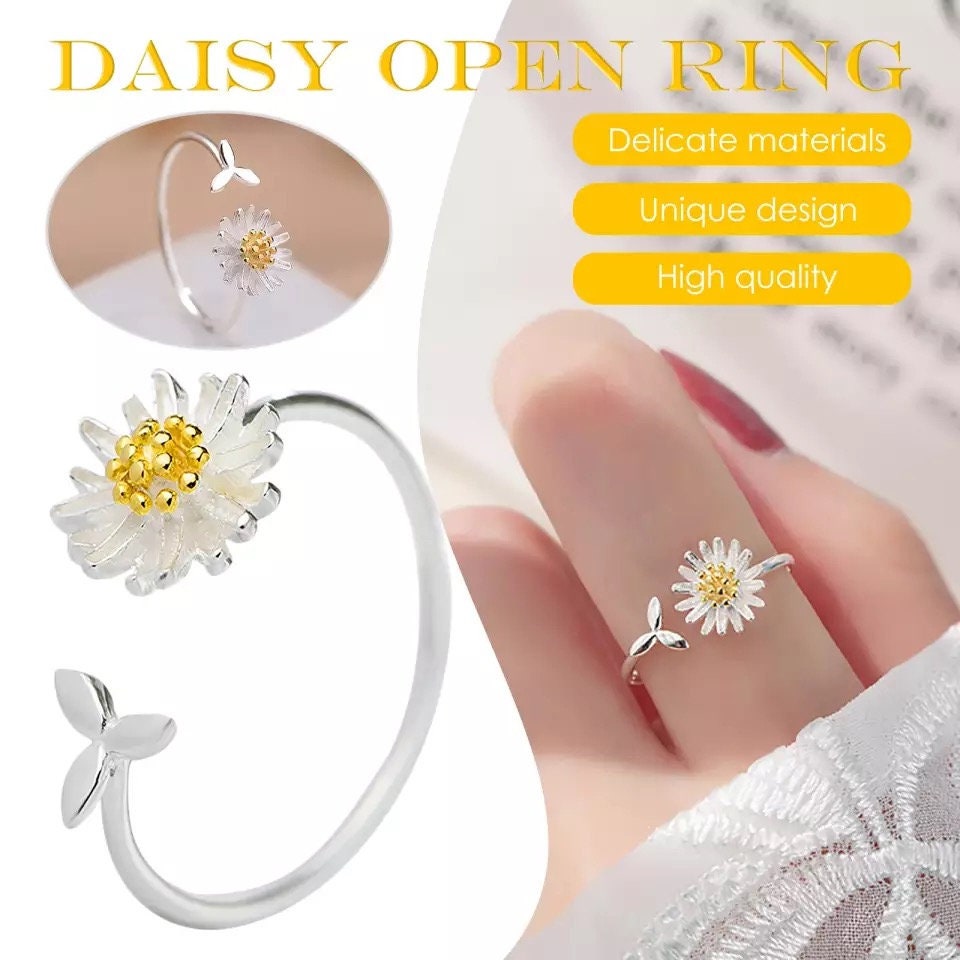 Daisy Ring Silver, Sunflower Ring, Teen Girl Gifts, Flower For Women, Pretty Band, Rings Wildflower