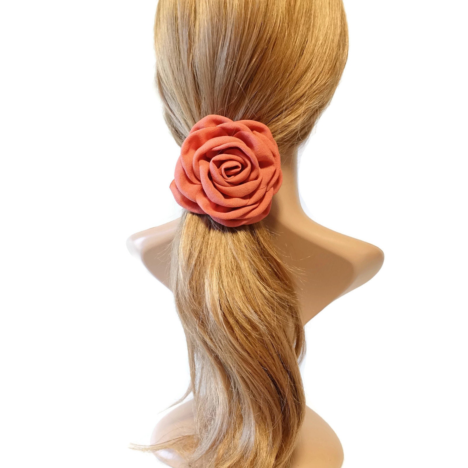 Rose Ponytail Holder Linen Blend Discolored Petal Flower Hair Ties Elastic For Women
