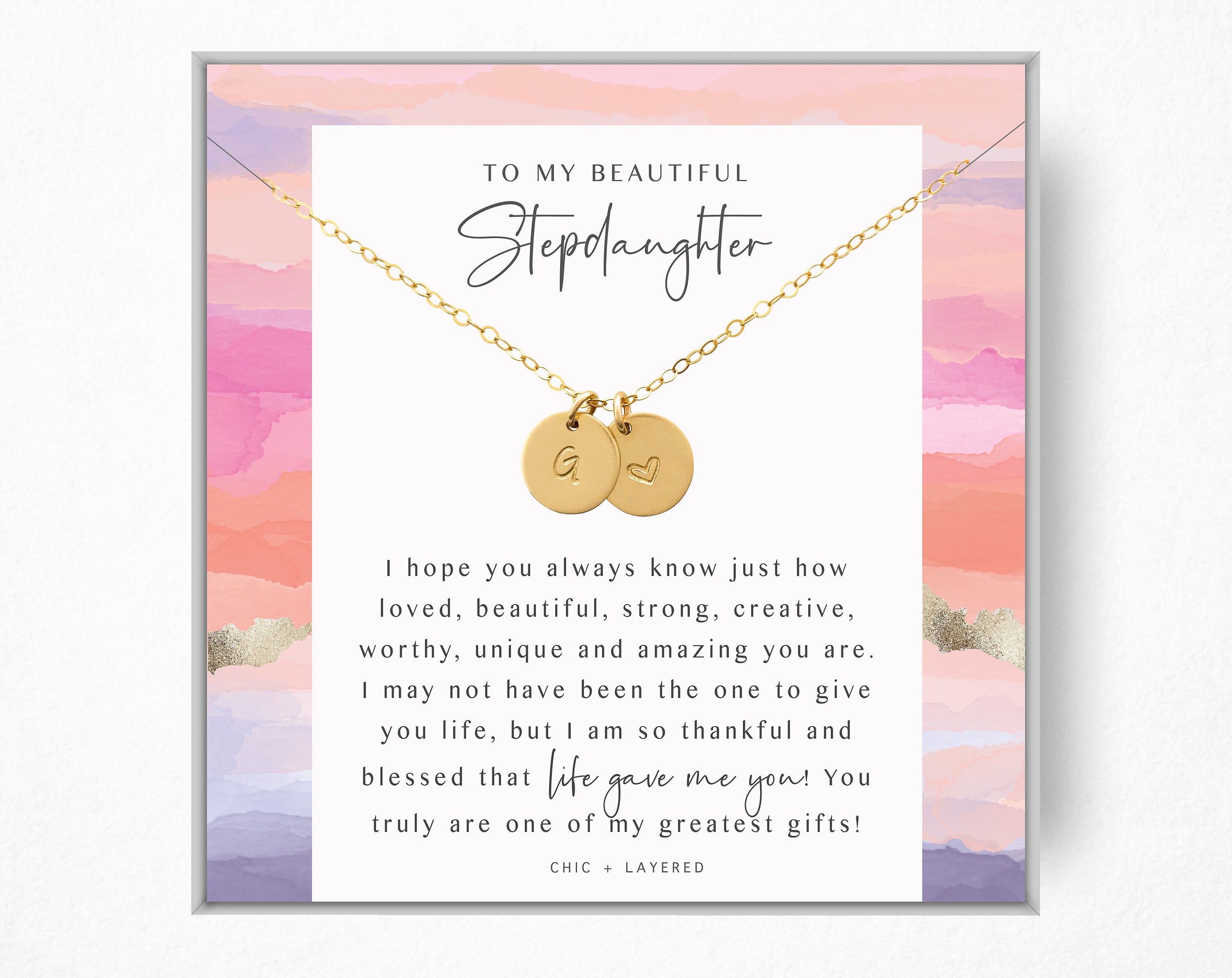 Stepdaughter Gift Necklace To Stepdaughter, Bonus Daughter From Stepmom 9mm Disc 14K Gold Filled & Sterling Silver