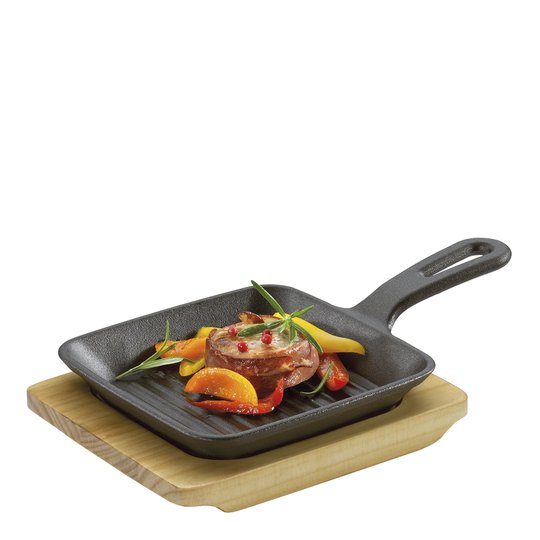 Küchenprofi - BBQ Grill-/Serveringspanna med träfat 23x13 cm