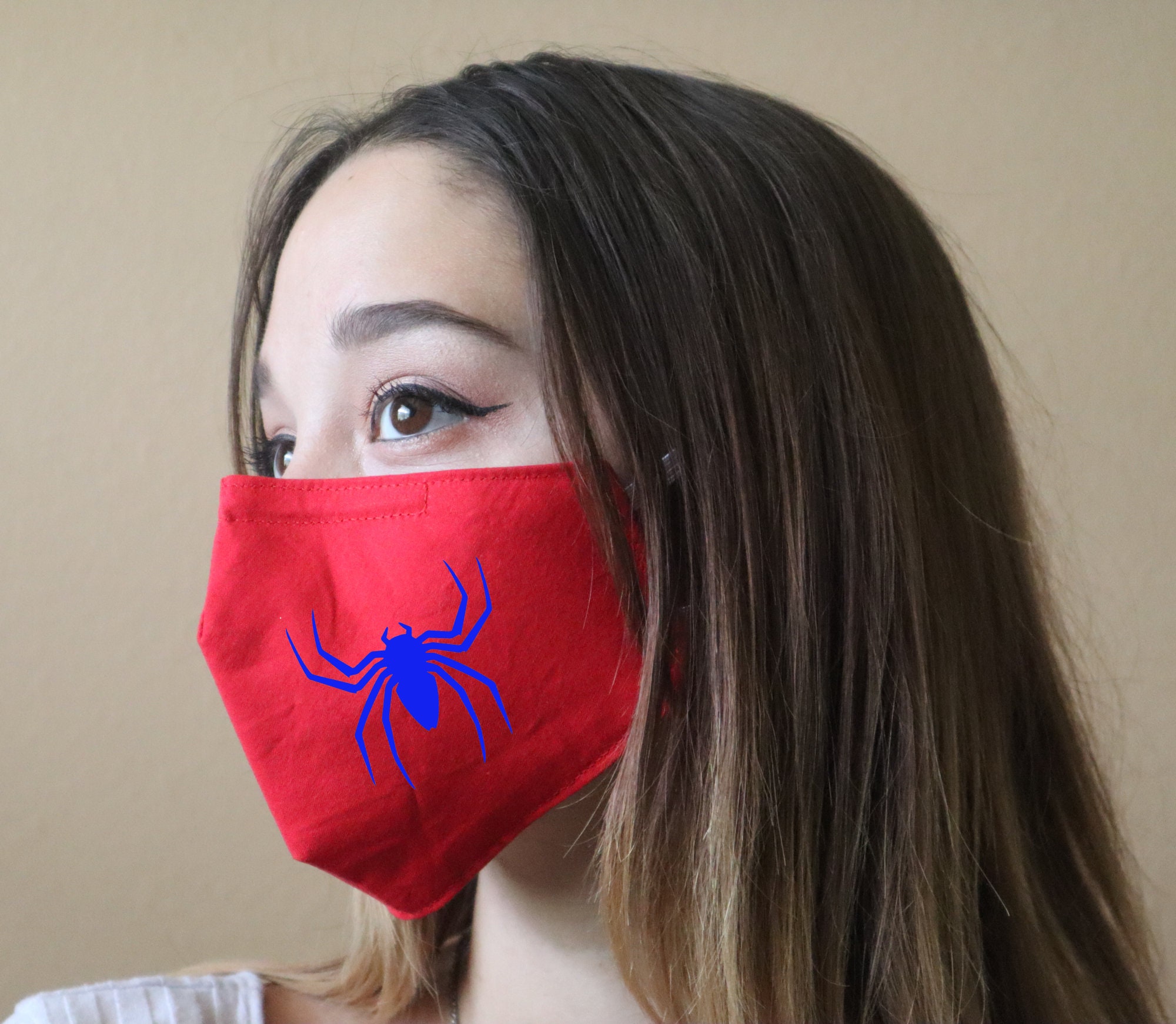 Handmade Cotton Blend Customizable Face Masks With Adjustable Ear-Loops - Super Heroes- Spider-Man Adult Large 10 X 6.5"
