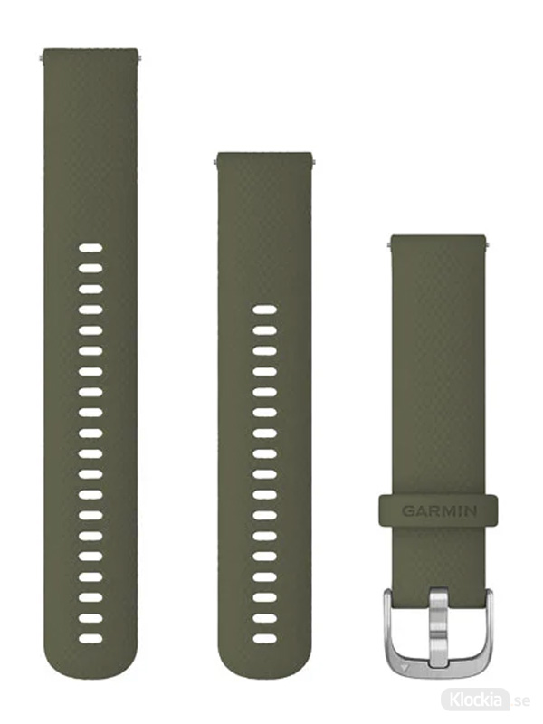 Garmin Armband 20mm med snäppspänne, Mossgrönt silikonarmband med silverfärgade detaljer