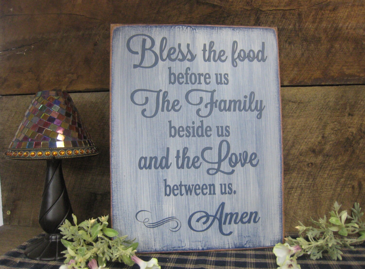 Bless The Food Before Us. The Family Beside Us & Love Between Amen Rustic Style Kitchen Dining Room Sign Say Grace Every Night