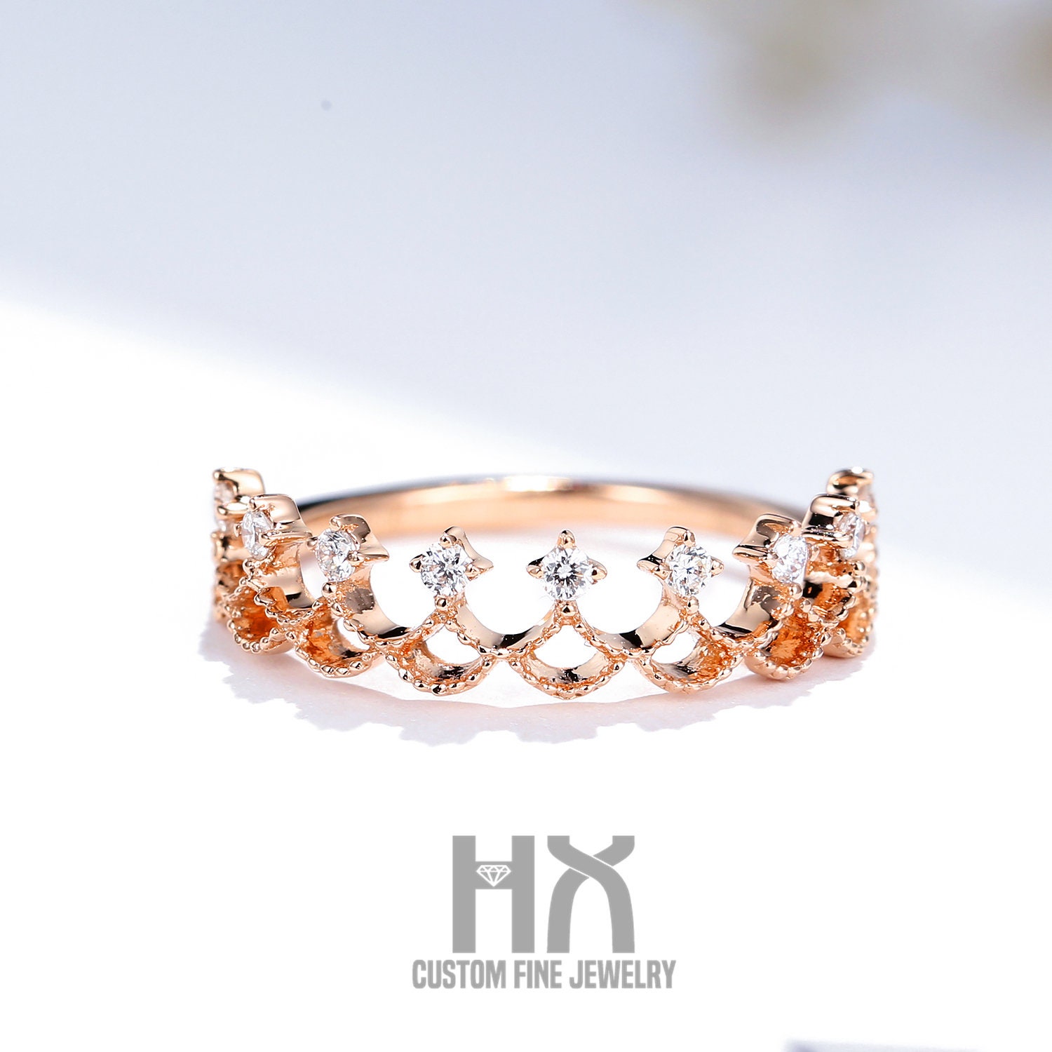 Tiara Diamond Ring in 18K Solid Gold/Minimalist Ring/stacking Ring/Engagement Ring/Elegant Gold Ring/Crown Ring/Gift For Her