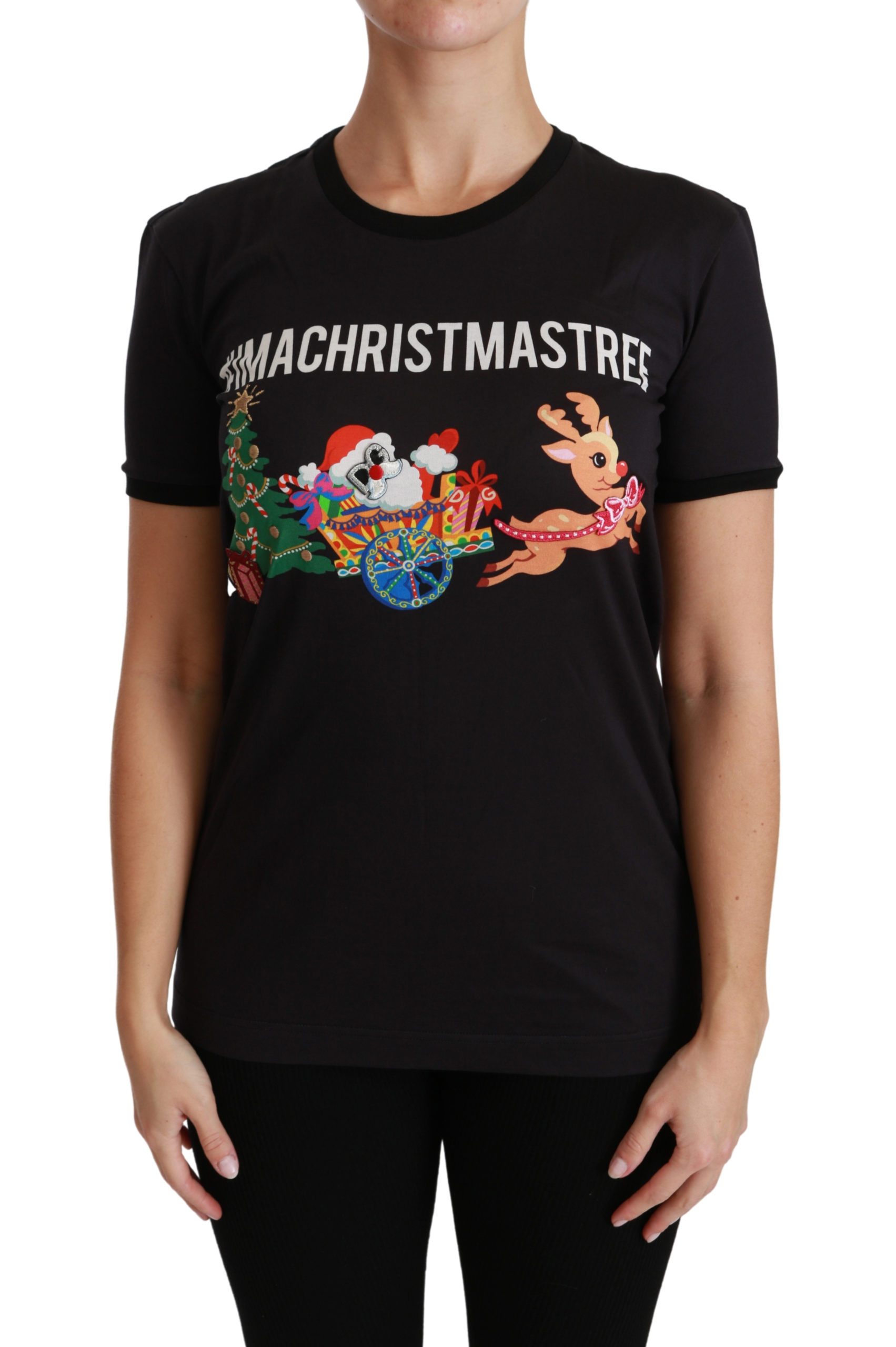 Dolce & Gabbana Women's #ImAChristmasTree T-shirt Black TSH4444-36 - IT36 | XS