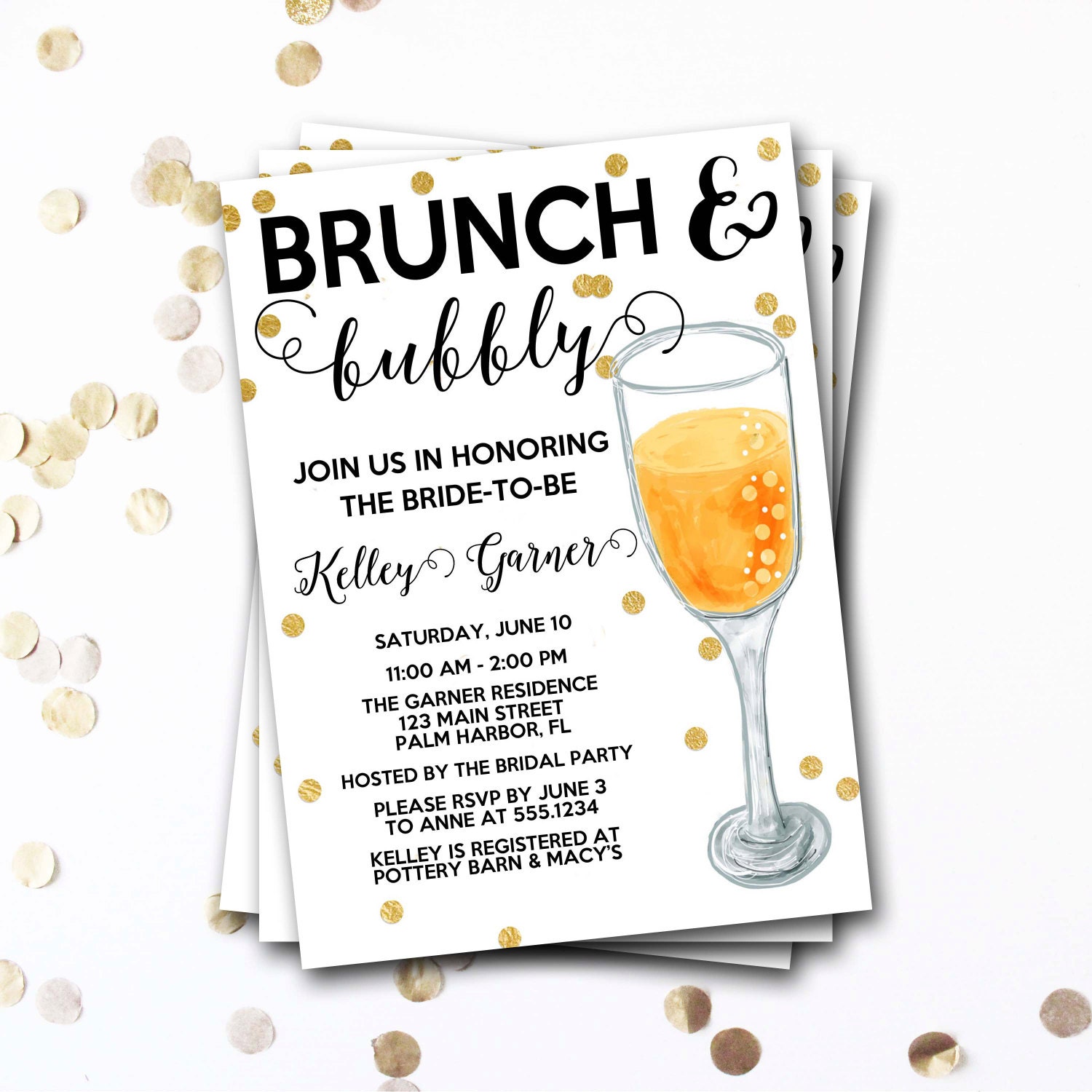 Brunch & Bubbly Bridal Shower Invitation, Mimosas Champagne