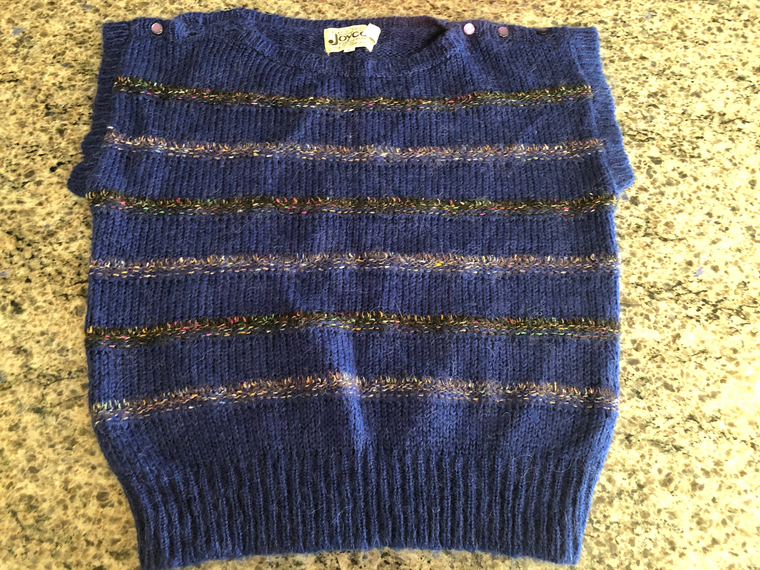 1980's Joyce Knits Royal Blue Wool Blend Soft Striped Sweater Sleeveless Size Size L - 1980S Bright Sweater, Soft Royal Blue Sweater