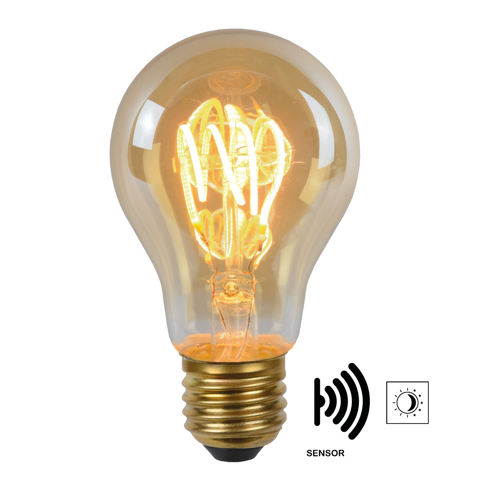 LED-lamppu E27 A60 4W 2 200 K amber, tunnistin