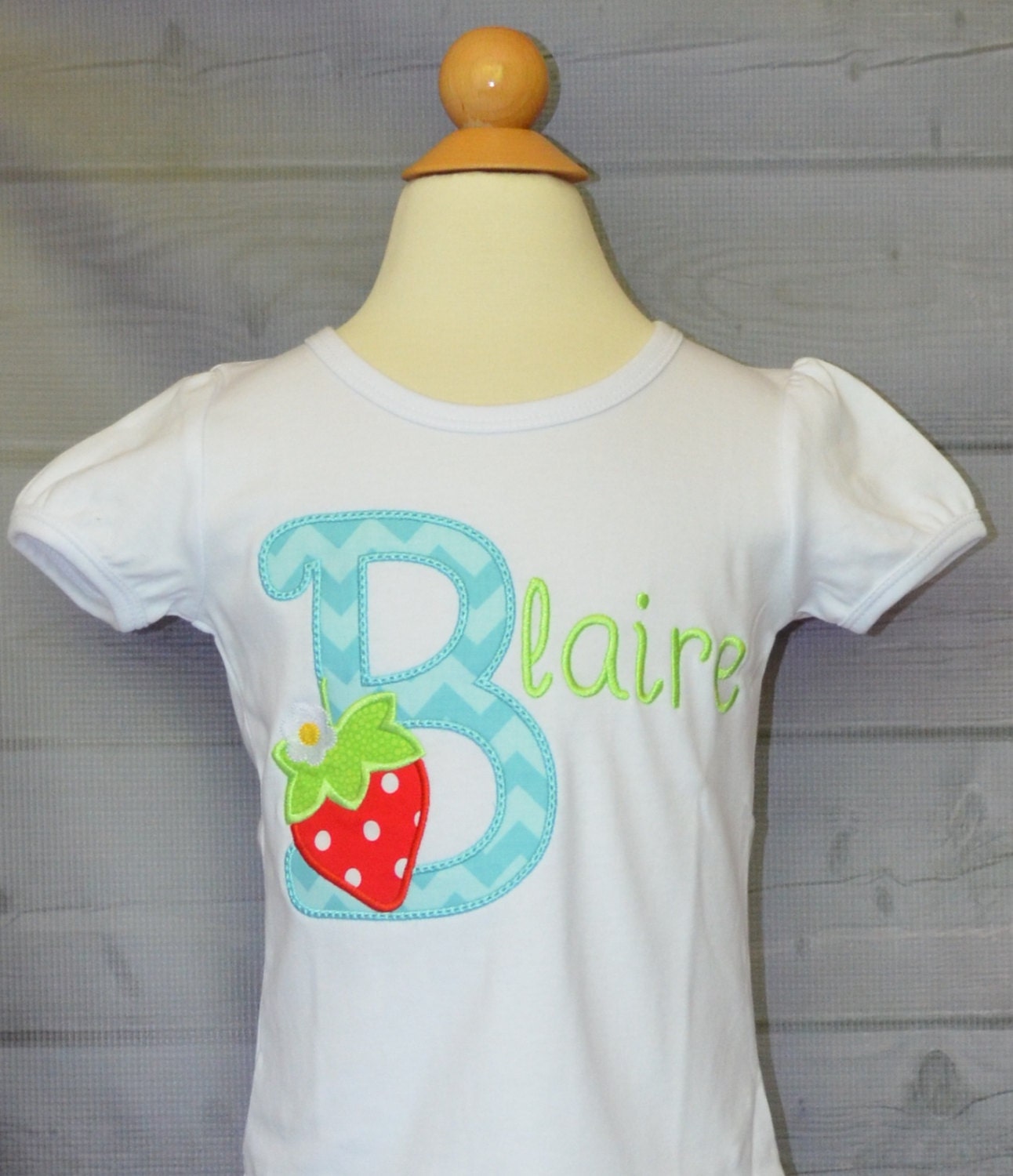 Personalized Strawberry Initial Applique Shirt Or Bodysuit Girl